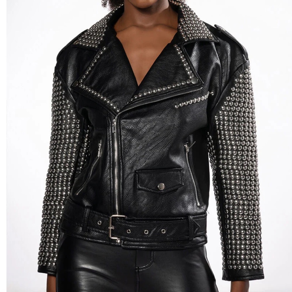 Nearly new black faux leather studded Jacket